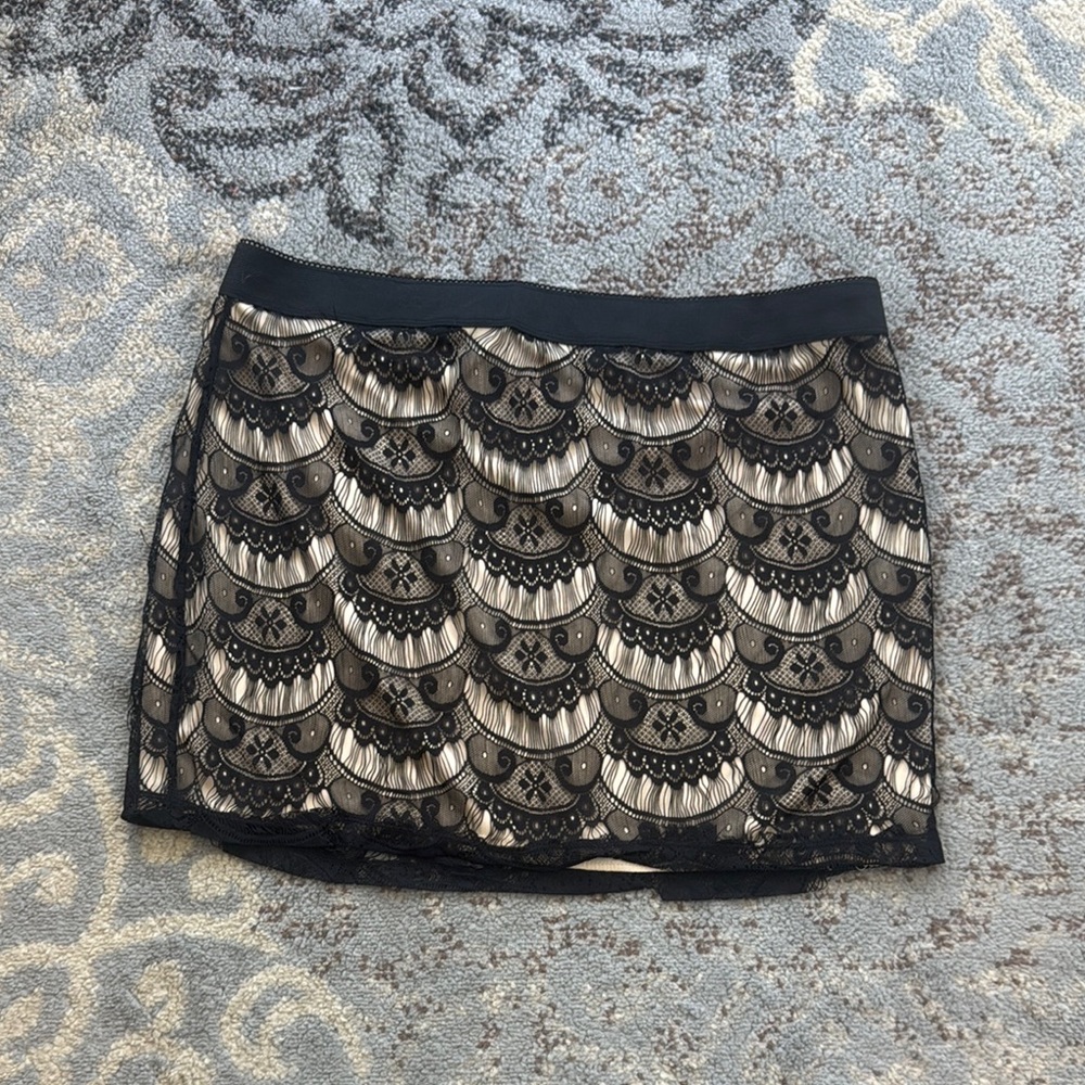 Xhilaration Y2K Lace Overlay Mini Skirt Black Nude XL